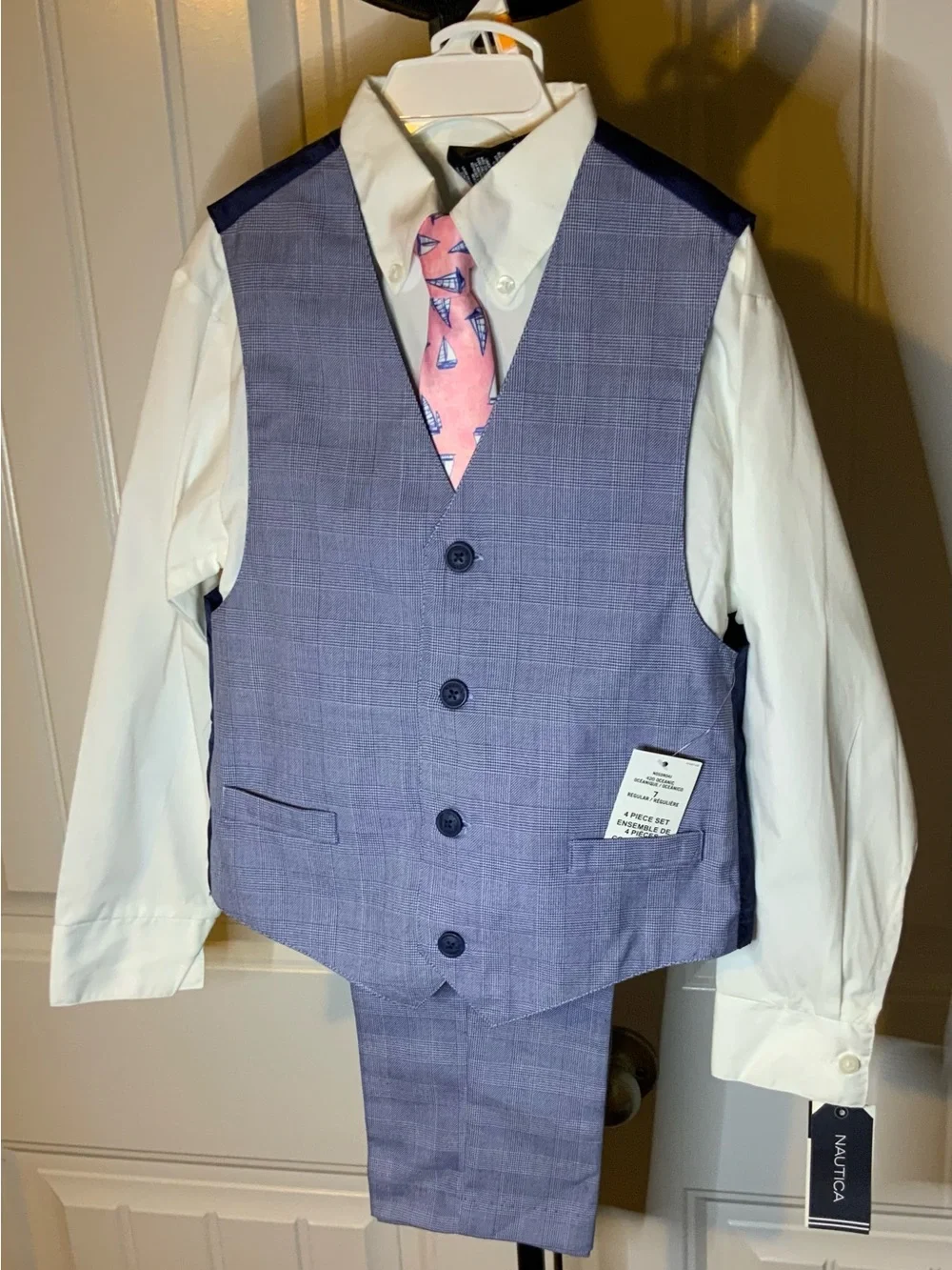 Nautica Boys Navy Floral Vest with Light Gray Bow Tie